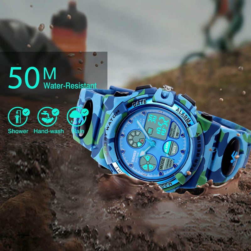 cofuo Camo Kid Watch Age 5-15, Kids Military Army Digital Sports Waterproof Watch for Kids Birthday Presents Camouflage Gifts Toys Age 5-16 Boys Girls Children Young Outdoor Electronic Watches Stopwatch - Image 3